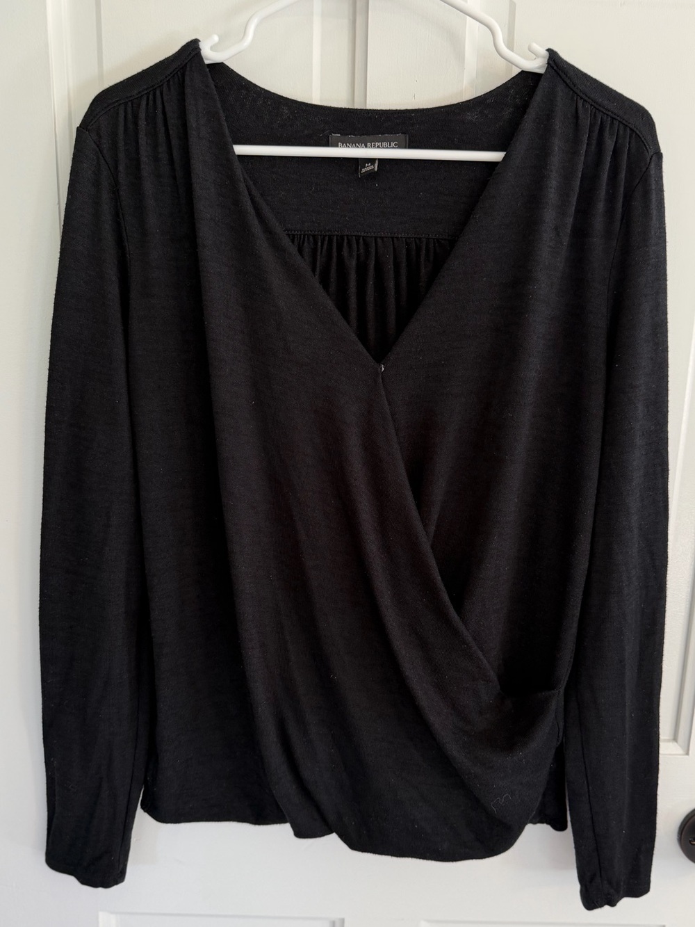 Banana Republic Black Wrap-Front Long Sleeve Blouse